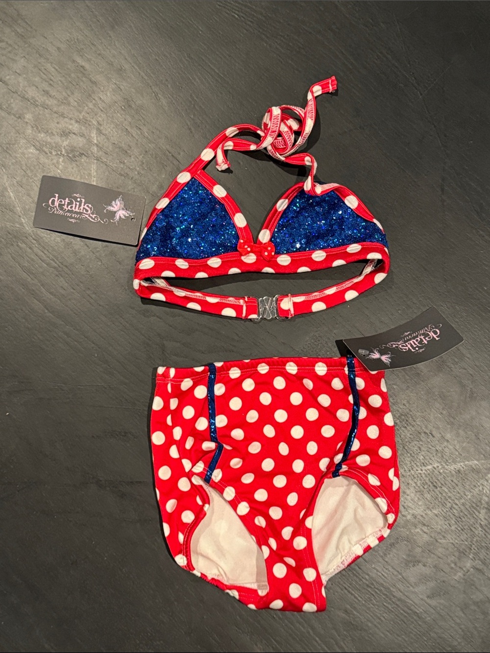 Tail Red and White Polka Dot Bikini with Navy Accents